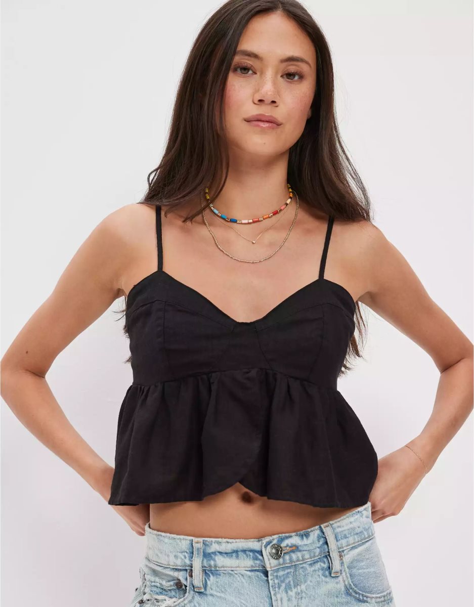 Chemises American Eagle AE Babydoll Cami Noir Femme | QZN-15859036